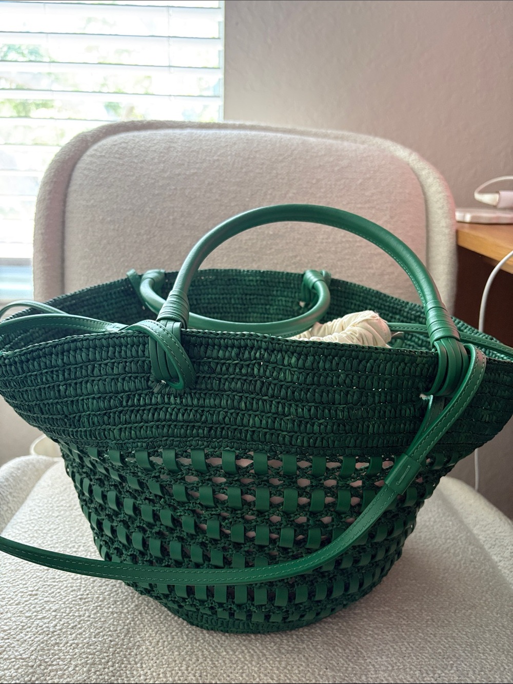 Sezane Justine Green Woven Tote Bag - Picture 4 of 5